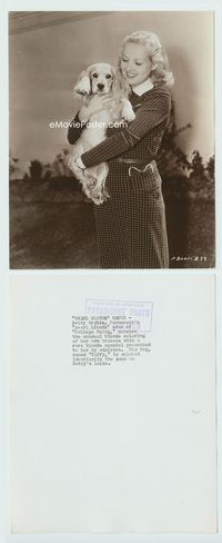 1b054 COLLEGE SWING candid 7.5x9.5 still '38 Betty Grable with her Cockerspaniel dog by Don English!
