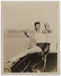 1b077 ESTHER WILLIAMS 8x10 '50s great publicity image on boat with reel & fish showing sexy legs!