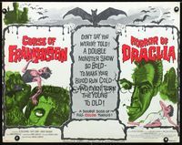 1c354 CURSE OF FRANKENSTEIN /HORROR OF DRACULA half-sheet movie poster '64 double monster show!