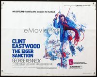 1c370 EIGER SANCTION half-sheet movie poster '75 J.A. art of mountain climber Clint Eastwood!