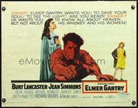1c372 ELMER GANTRY half-sheet poster '60 Burt Lancaster, Jean Simmons, from Sinclair Lewis novel!