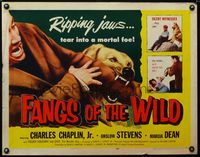 1c383 FANGS OF THE WILD half-sheet '54 great image of Shep the Wonder Dog tearing into his foe!