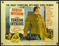 1c393 FOREIGN INTRIGUE style B half-sheet poster '56 Genevieve Page, Robert Mitchum is the hunted!