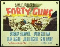 1c394 FORTY GUNS half-sheet poster '57 Samuel Fuller, cool art of Barbara Stanwyck & Barry Sullivan!