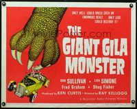 1c397 GIANT GILA MONSTER half-sheet '59 classic art of giant monster hand grabbing teens in hot rod!