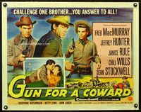 1c406 GUN FOR A COWARD style A 1/2sh '56 art of cowboys Fred MacMurray, Jeffrey Hunter & Stockwell!