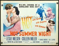 1c423 HOT SUMMER NIGHT style A half-sheet poster '56 Leslie Nielsen kisses sexy Colleen Miller!