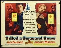 1c428 I DIED A THOUSAND TIMES half-sheet poster '55 artwork of Jack Palance & sexy Shelley Winters!