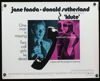 1c453 KLUTE half-sheet movie poster '71 Donald Sutherland wants to kill sexy call girl Jane Fonda!