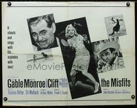 1c490 MISFITS half-sheet poster '61 Clark Gable, sexy Marilyn Monroe, Montgomery Clift, John Huston