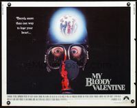 1c499 MY BLOODY VALENTINE half-sheet movie poster '81 bloody gas mask image!