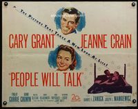 1c528 PEOPLE WILL TALK half-sheet movie poster '51 Cary Grant loves Jeanne Crain!