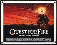 1c537 QUEST FOR FIRE half-sheet movie poster '82 Rae Dawn Chong, great artwork of cave men!
