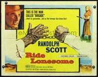 1c545 RIDE LONESOME half-sheet movie poster '59 Randolph Scott, Budd Boetticher, cool handcuff art!