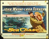 1c556 SEA CHASE half-sheet movie poster '55 great artwork of John Wayne & Lana Turner!