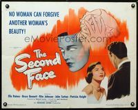 1c557 SECOND FACE half-sheet movie poster '50 Ella Raines, Bruce Bennett, cool mask artwork!