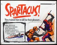 1c572 SPARTACUS half-sheet movie poster R67 Stanley Kubrick, cool art of gladiator Kirk Douglas!