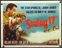 1c578 STALAG 17 style A 1/2sheet '53 William Holden, Robert Strauss, Billy Wilder WWII POW classic!