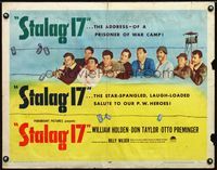 1c577 STALAG 17 rare style B 1/2sheet '53 Wilder, completely different image of Holden & prisoners!