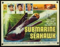1c585 SUBMARINE SEAHAWK half-sheet movie poster '59 really cool skull head torpedo artwork!