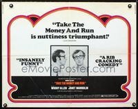1c592 TAKE THE MONEY & RUN half-sheet movie poster '69 wacky Woody Allen mugshot!