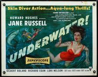 1c616 UNDERWATER half-sheet movie poster '55 sexiest artwork of scuba diver Jane Russell!