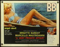 1c621 VERY PRIVATE AFFAIR half-sheet '62 sexiest full-length Brigitte Bardot on boat wearing bikini!