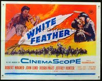 1c639 WHITE FEATHER half-sheet movie poster '55 art of Robert Wagner & Native American Debra Paget!