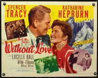 1c644 WITHOUT LOVE style B 1/2sh '45 great romantic close up of Spencer Tracy & Katharine Hepburn!