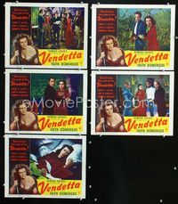 1d610 VENDETTA 5 movie lobby cards '50 sexy knife-wielding bad girl Faith Domergue, Howard Hughes!