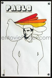 1e053 PABLO Cuban movie poster '78 cool art of man with colorful bird on shoulders by Niko!