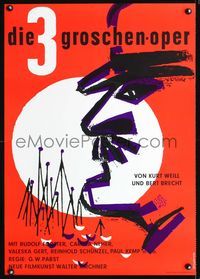 1e227 DIE 3GROSCHENOPER German movie poster R57 G.W. Pabst, cool Hans Hillmann art!