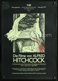 1e036 DIE FILME VON ALFRED HITCHCOCK Austrian museum poster '77 film festival, art by Fruhlich!