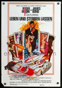 1e249 LIVE & LET DIE German movie poster '73 Roger Moore as James Bond, Robert McGinnis art!