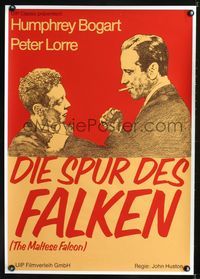 1e253 MALTESE FALCON German poster R80s John Huston, cool artwork of Humphrey Bogart & Peter Lorre!