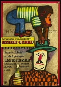 1e429 SOLANG' DIE STERNE GLUH'N Polish 19x27 poster '58 wacky Marian Stachurski circus monkey art!