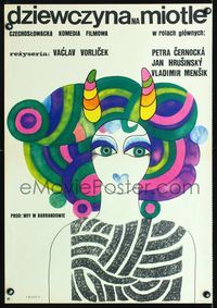 1e468 GIRL ON THE BROOMSTICK Polish 23x33 movie poster '72 fantastic witch art by Hanna Bodnar!