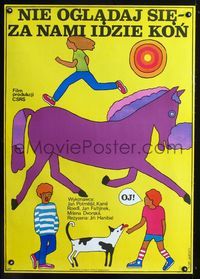 1e535 NEOHLIZEJ SE, JDE ZA NAMI KUN Polish poster '79 great purple horse art by Maria Ihnatowicz!