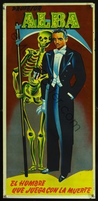 1e020 PROFESOR ALBA Spanish magic show poster '40s great artwork of the man who plays with death!