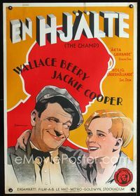 1e006 CHAMP Swedish movie poster '31 art of boxer Wallace Beery & Jackie Cooper by Rohman!