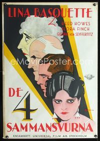 1e008 COME ACROSS Swedish movie poster '29 cool art of Lina Basquette & three stars by Rohman!