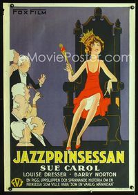 1e013 EXALTED FLAPPER Swedish poster '29 wonderful art of sexy jazz princess Sue Carrol on throne!