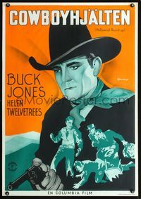 1e016 HOLLYWOOD ROUND-UP Swedish movie poster '37 best art of Buck Jones by Rohman!