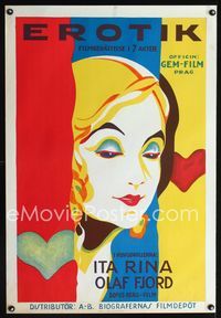 1e018 SEDUCTION Swedish movie poster '29 Erotikon, wonderful art of beautiful Czech Ita Rina!