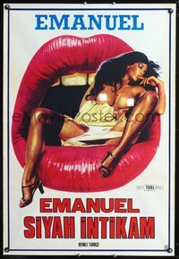 1e059 BLACK EMANUELLE Turkish poster '75 ultra sexy art of mostly naked Karin Schubert in huge mouth