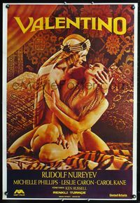 1e067 VALENTINO Turkish movie poster '77 great image of Rudolph Nureyev & naked Michelle Phillipes!