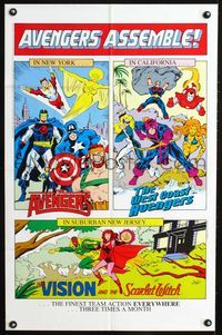 1f015 AVENGERS ASSEMBLE graphic novel poster '85 Marvel Comics, Captain America, Hawkeye, Iron Man!
