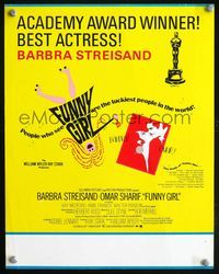 1f180 FUNNY GIRL Academy Awards special 11x14 poster '69 Barbra Streisand, Omar Sharif, Wyler