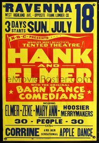 1f035 HANK & ELMER WITH ORIGINAL BARN DANCE COMEDIANS stage show one-sheet poster '20s NBC radio!