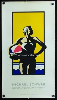 1f089 MICHAEL SCHWAB special 18x33 '81 illustration/graphic design, cool art of female swimmer!